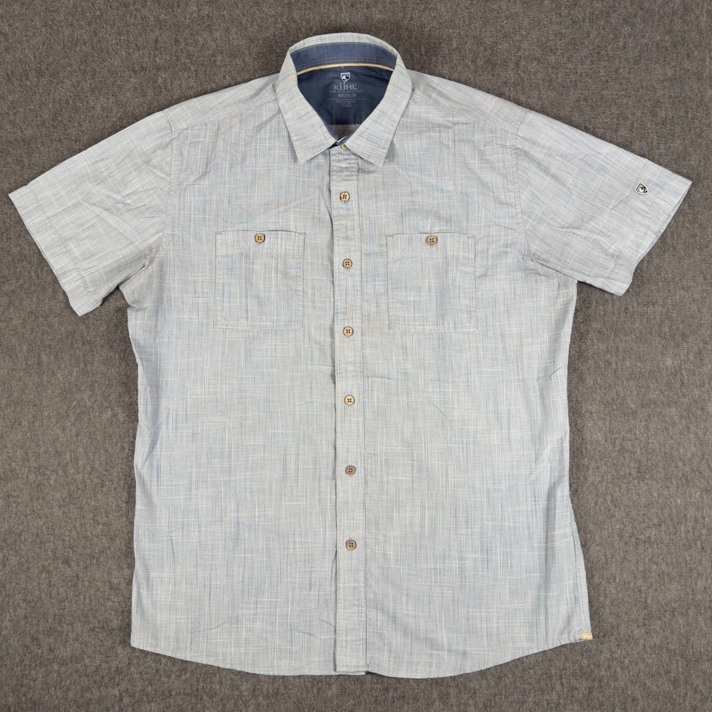 Kuhl Shirt Mens Medium Blue Plaid Short Sleeve Button Up Lightweight Casual